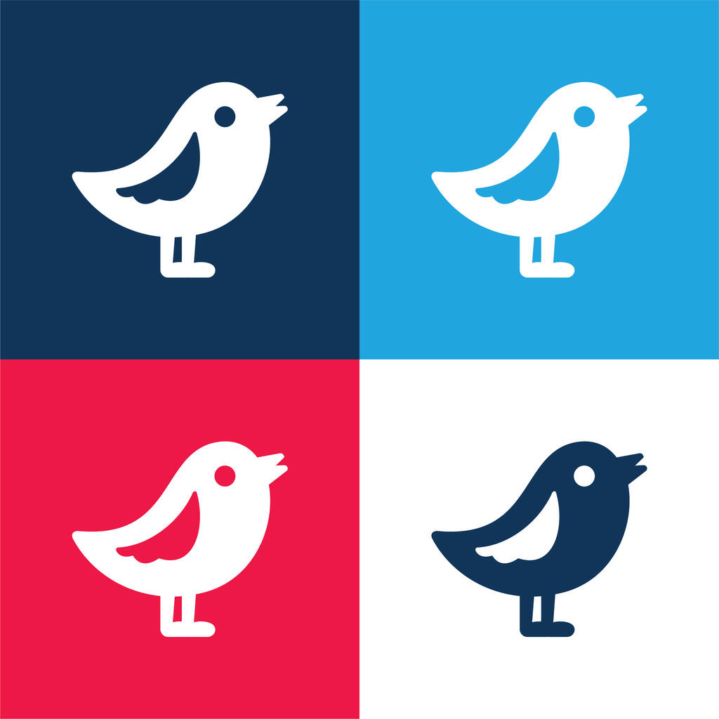 Bird blue and red four color minimal icon set - Vector, Image