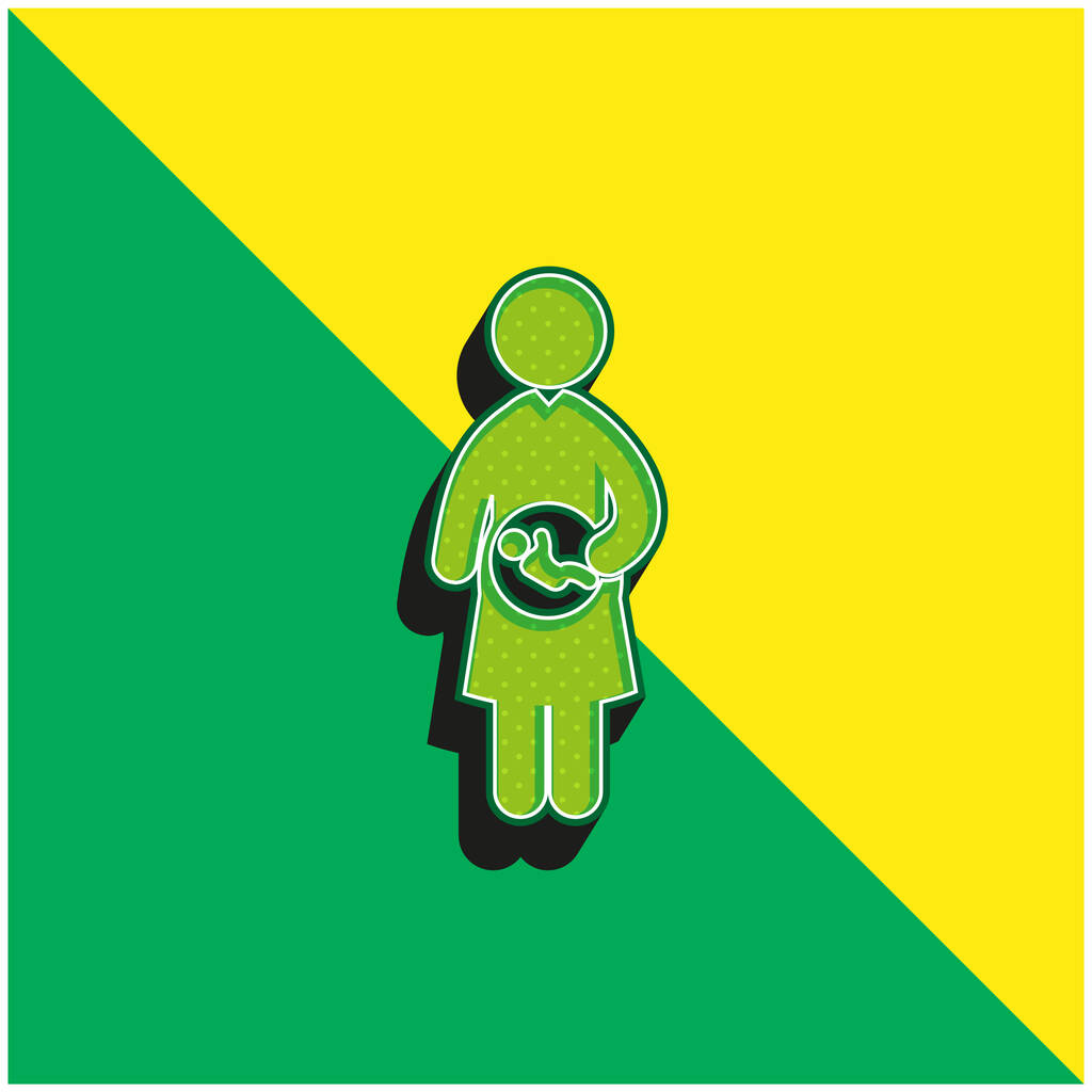 Baby In Mother Uterus Zöld és sárga modern 3D vektor ikon logó - Vektor, kép