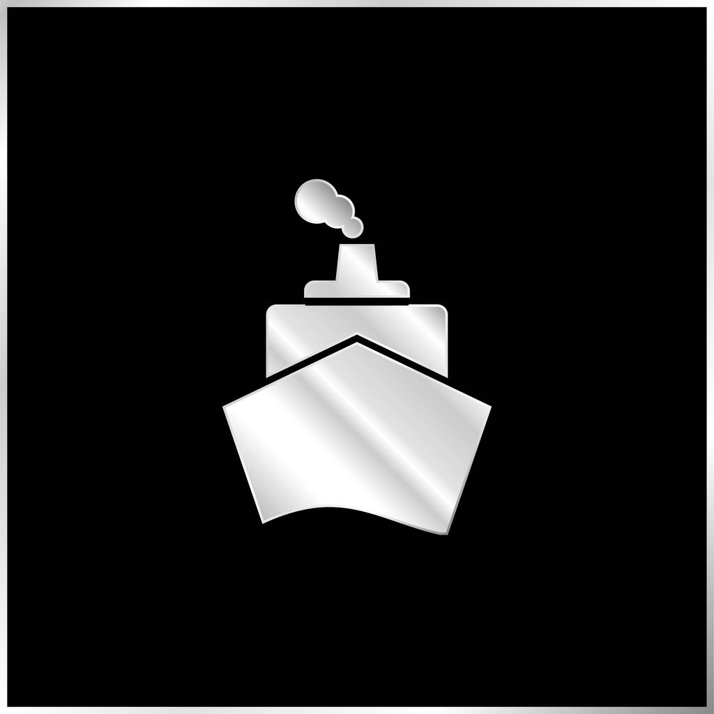 Boat From Front View silver plated metallic icon - Vector, Image