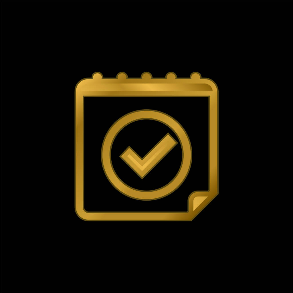 Sinal aprovado na página do calendário ícone metálico banhado a ouro ou vetor de logotipo - Vetor, Imagem