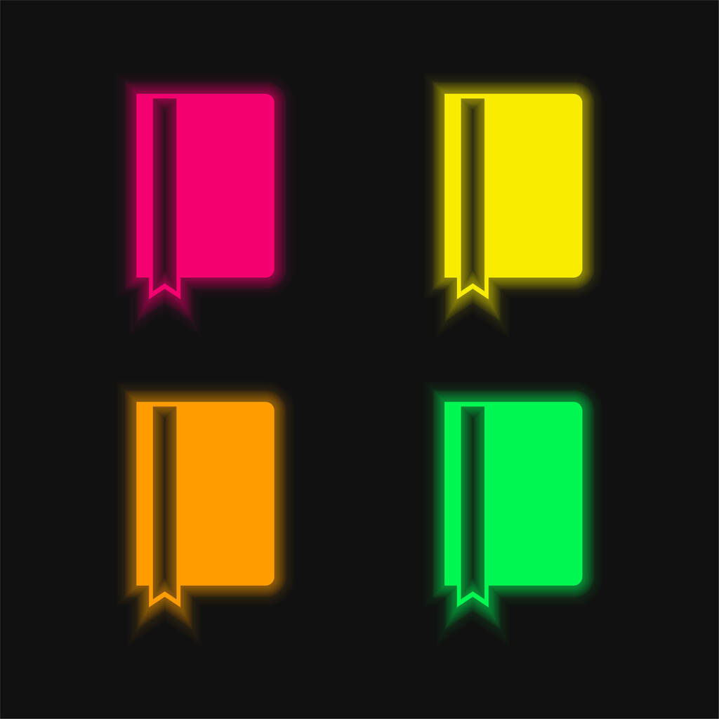 Kirja tumma kansi kirjanmerkki nauha neljä väriä hehkuva neon vektori kuvake - Vektori, kuva