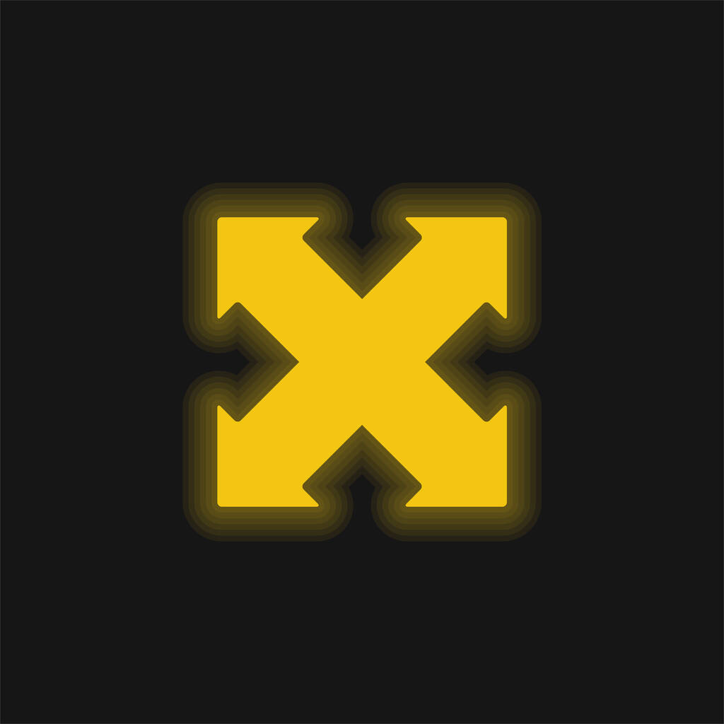Nyilak kereszt mutató Négy irány sárga izzó neon ikon - Vektor, kép