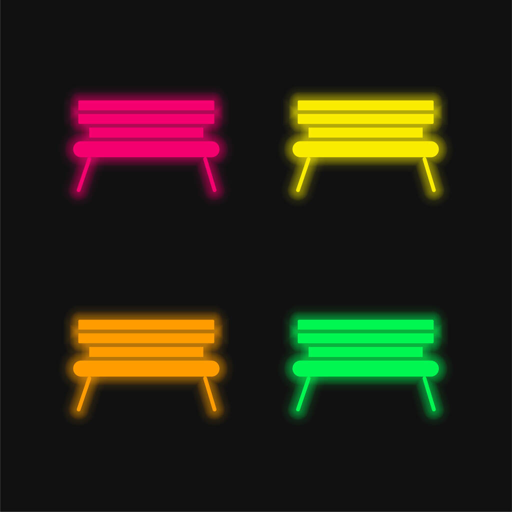 Lavička čtyři barvy zářící neonový vektor ikona - Vektor, obrázek