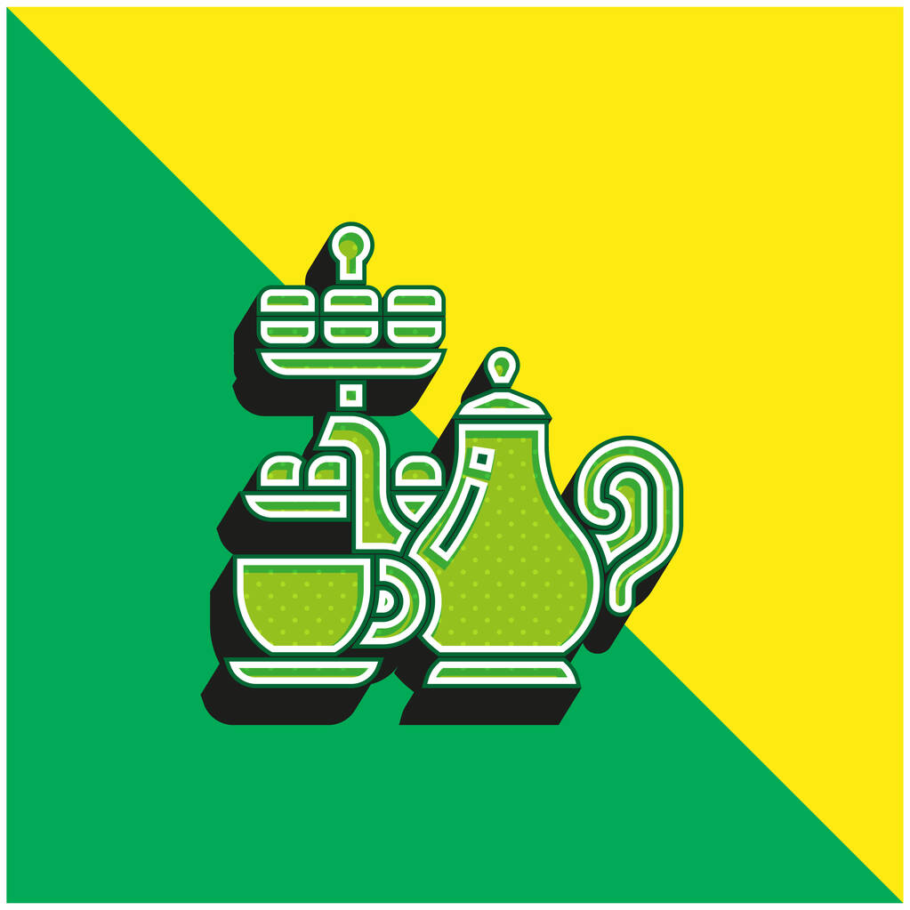 Pomeriggio Tea Verde e giallo moderno 3d vettore icona logo - Vettoriali, immagini