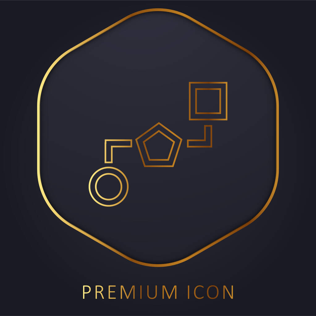 Bloque de esquemas de tres formas geométricas conectadas por líneas de oro logotipo de línea premium o icono - Vector, imagen