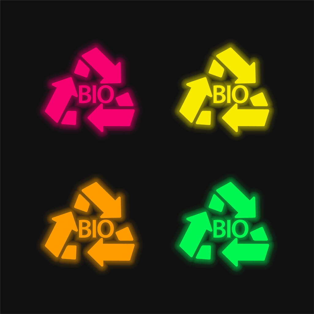 Bio hmotnost recyklovat symbol čtyři barvy zářící neonový vektor ikona - Vektor, obrázek