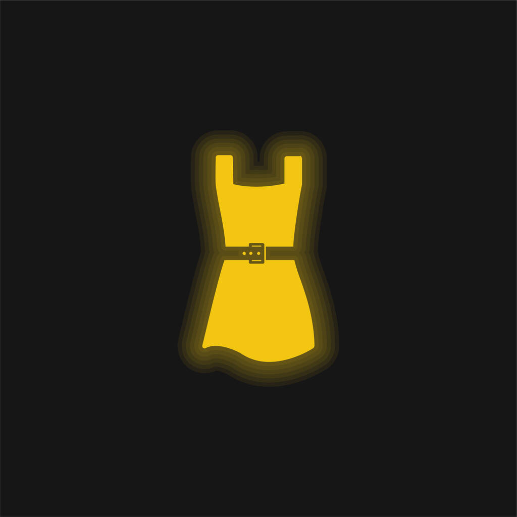 Μαύρο γυναικείο φόρεμα κίτρινο λαμπερό νέον εικονίδιο - Διάνυσμα, εικόνα