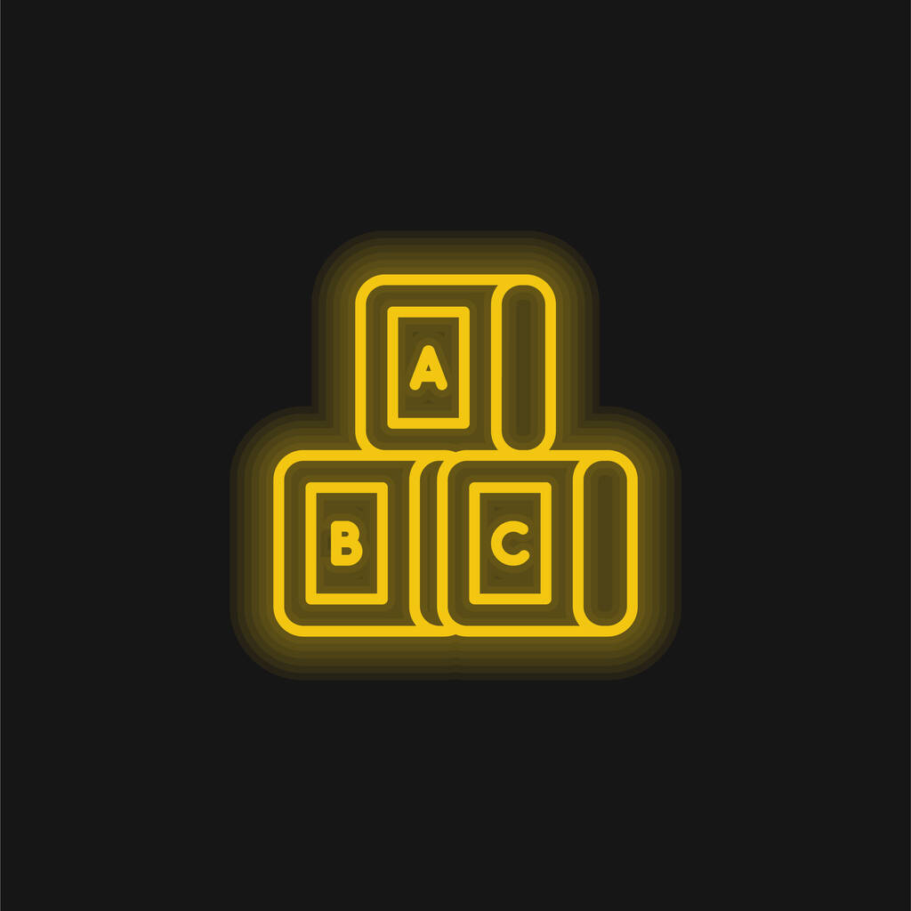 Blokuje žlutou zářící neonovou ikonu - Vektor, obrázek