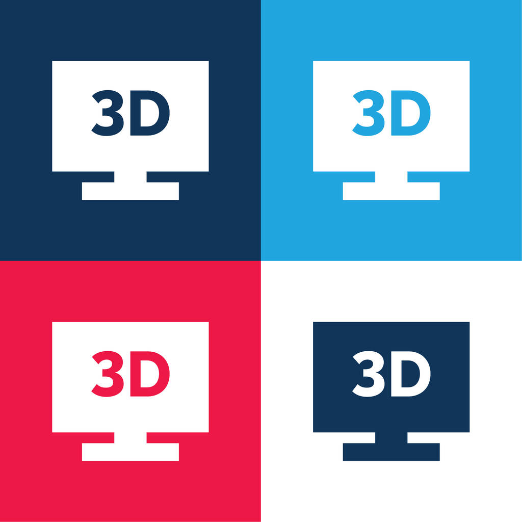 3D青と赤の4色の最小アイコンセット - ベクター画像