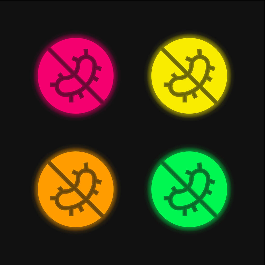 Tela antibacteriana de cuatro colores brillante icono de vectores de neón - Vector, Imagen