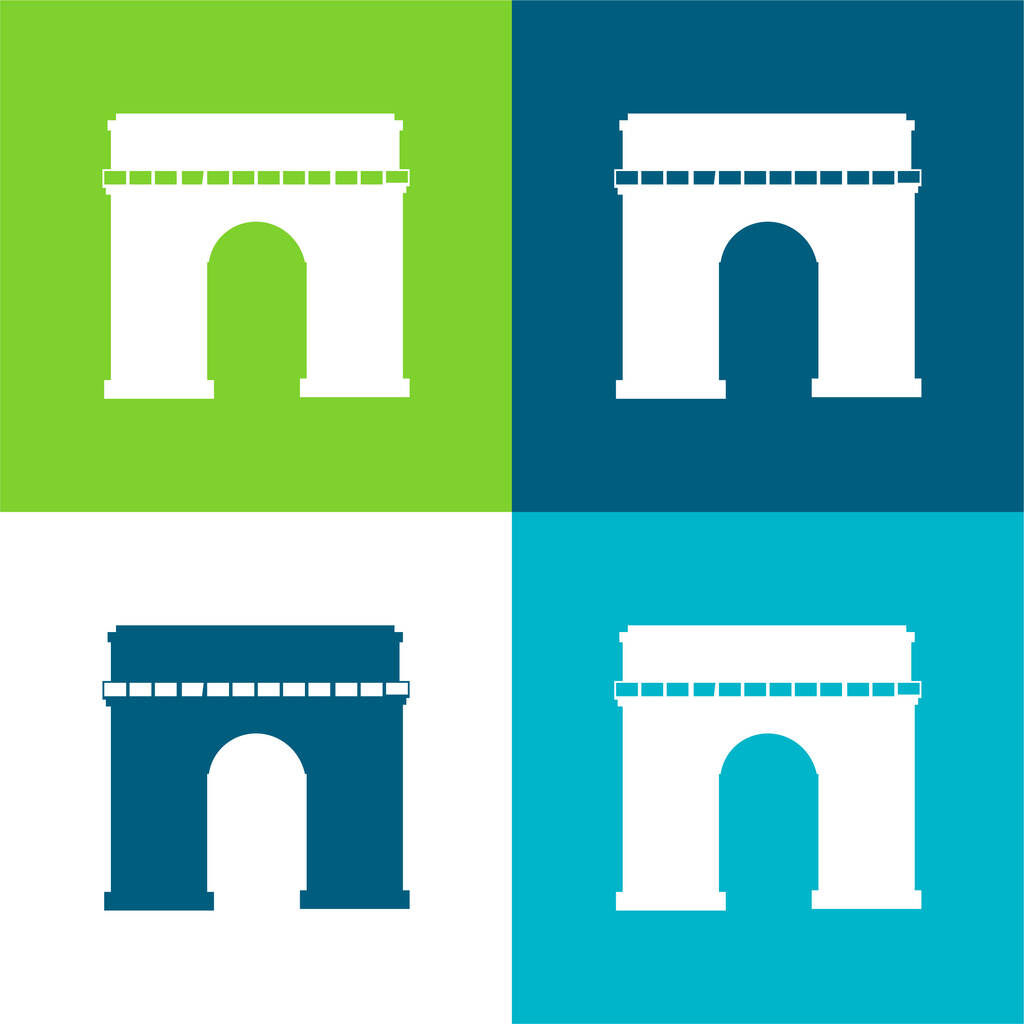 Arc De Triomphe Lapos négy szín minimális ikon készlet - Vektor, kép