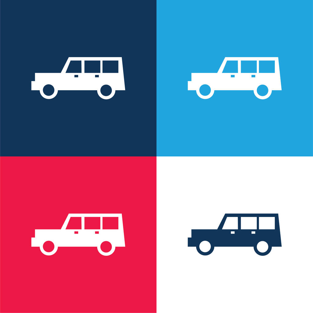 Όλα Terrain όχημα μπλε και κόκκινο τεσσάρων χρωμάτων ελάχιστο σύνολο εικονιδίων - Διάνυσμα, εικόνα