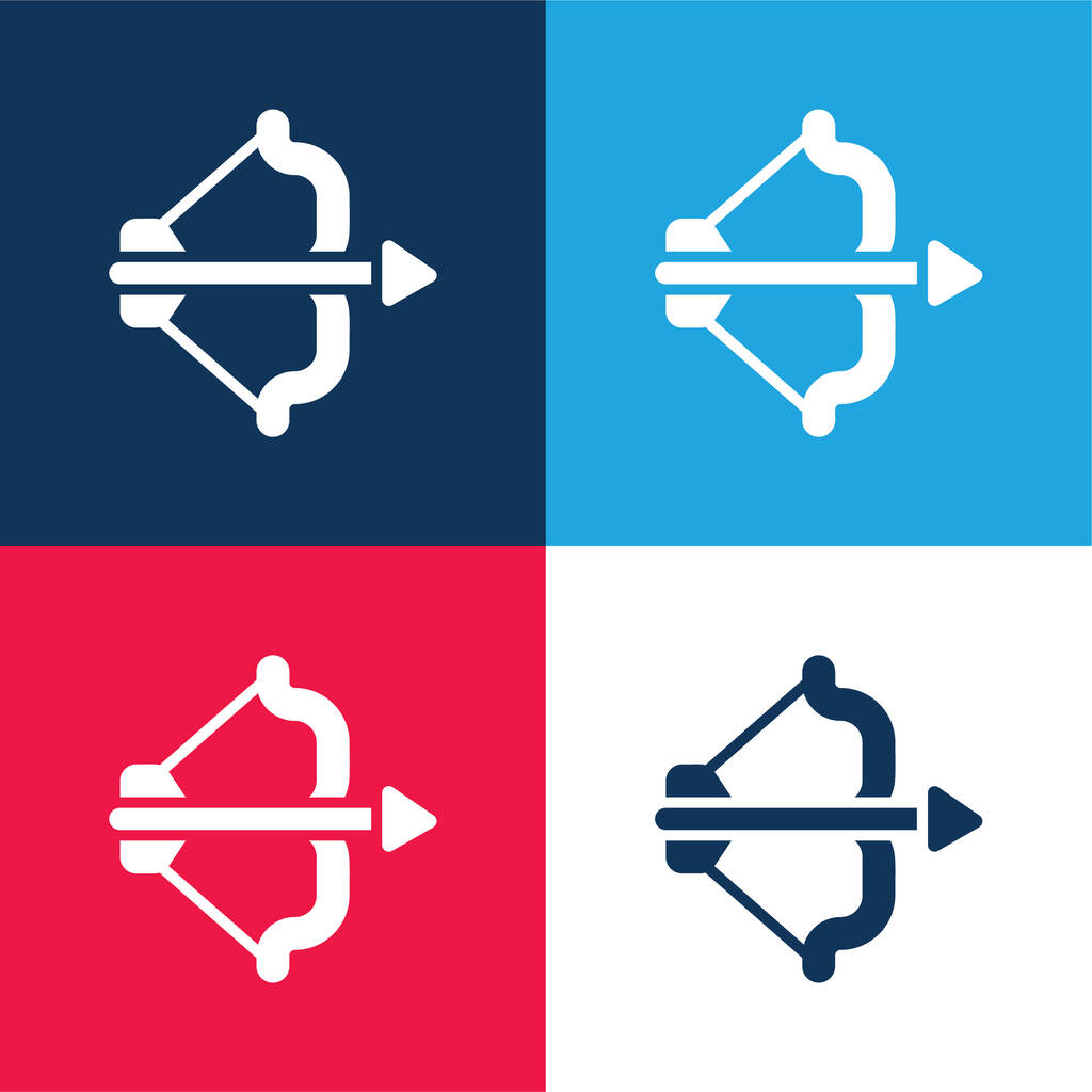 Лук синий и красный четыре цвета минимальный набор значков - Вектор,изображение