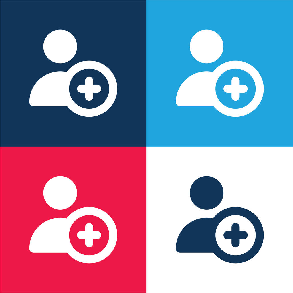 Adicionar usuário azul e vermelho conjunto de ícones mínimos de quatro cores - Vetor, Imagem