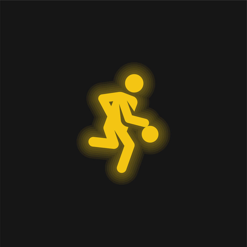 Kosárlabda játékos sárga izzó neon ikon - Vektor, kép