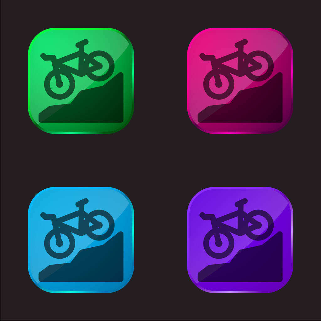 Vélo icône de bouton en verre quatre couleurs - Vecteur, image