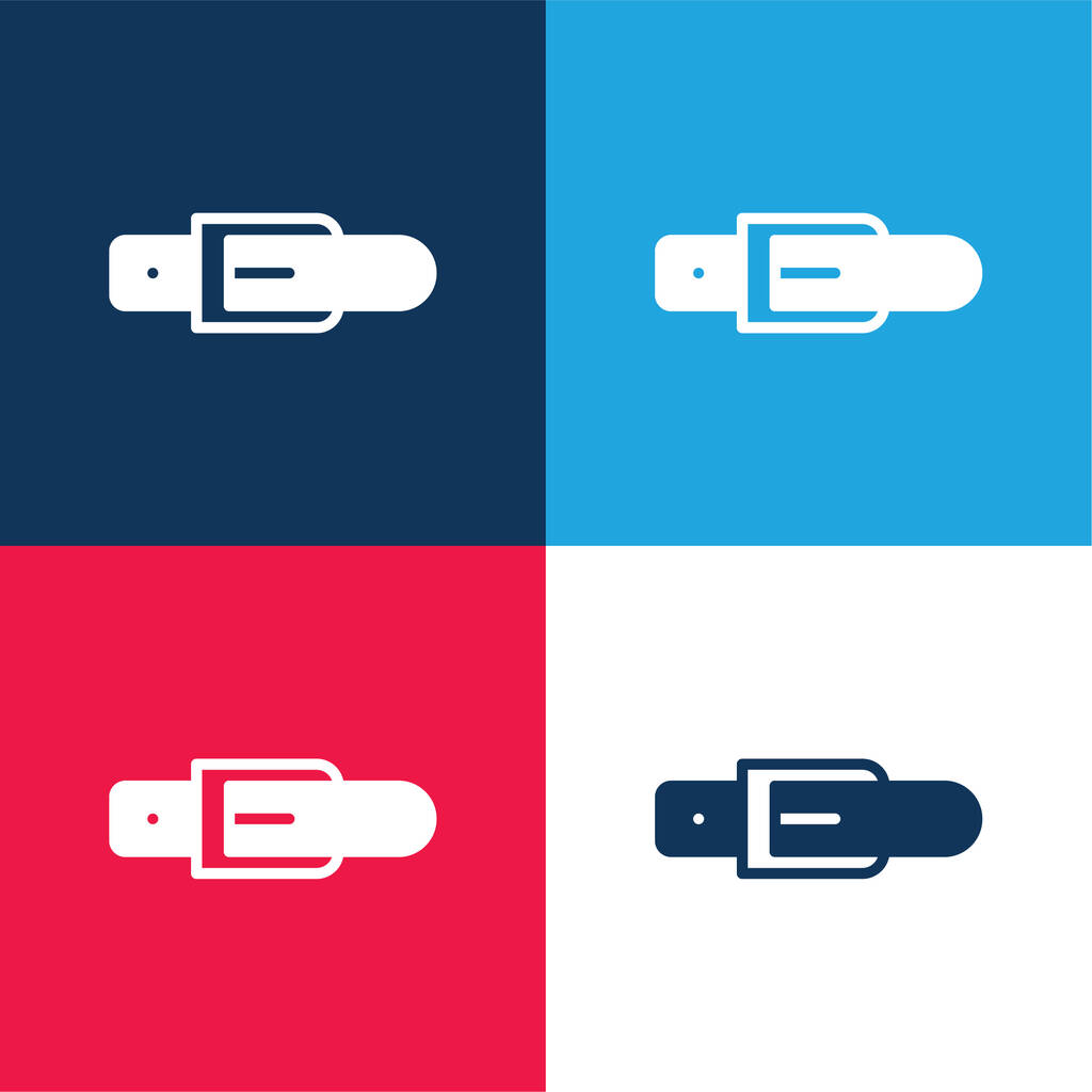 Cinturón azul y rojo conjunto de iconos mínimo de cuatro colores - Vector, imagen