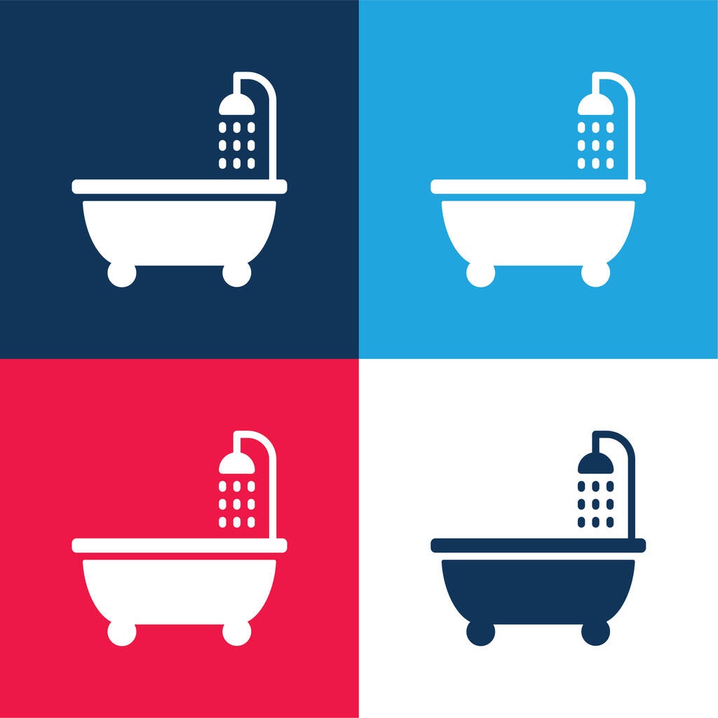 Bañera azul y rojo de cuatro colores mínimo icono conjunto - Vector, imagen