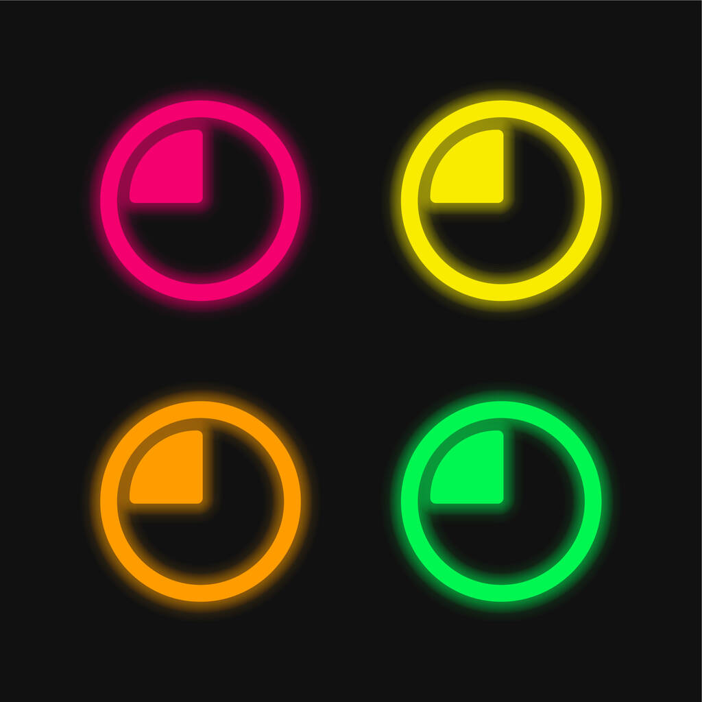 15 Minuten leuchtende Neon-Vektorsymbole in vier Farben - Vektor, Bild