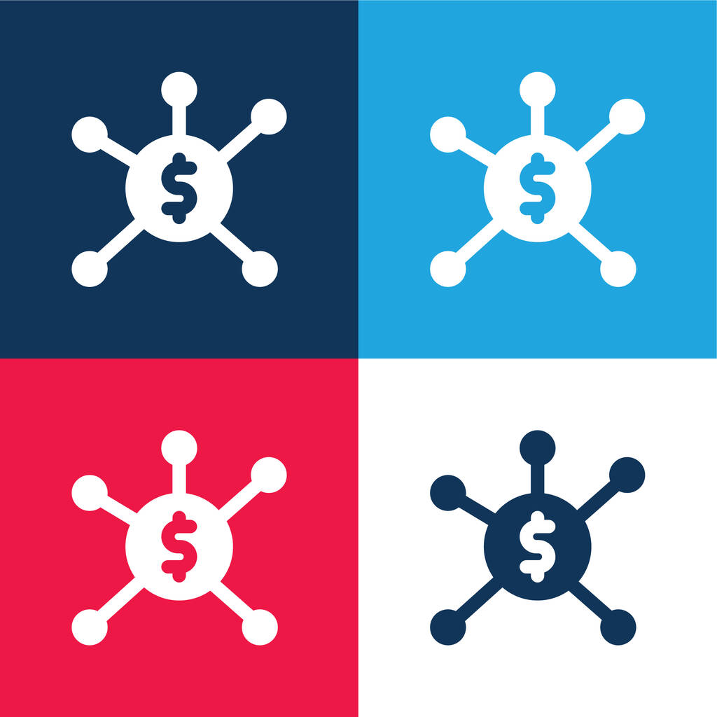Banking blauw en rood vier kleuren minimale pictogram set - Vector, afbeelding