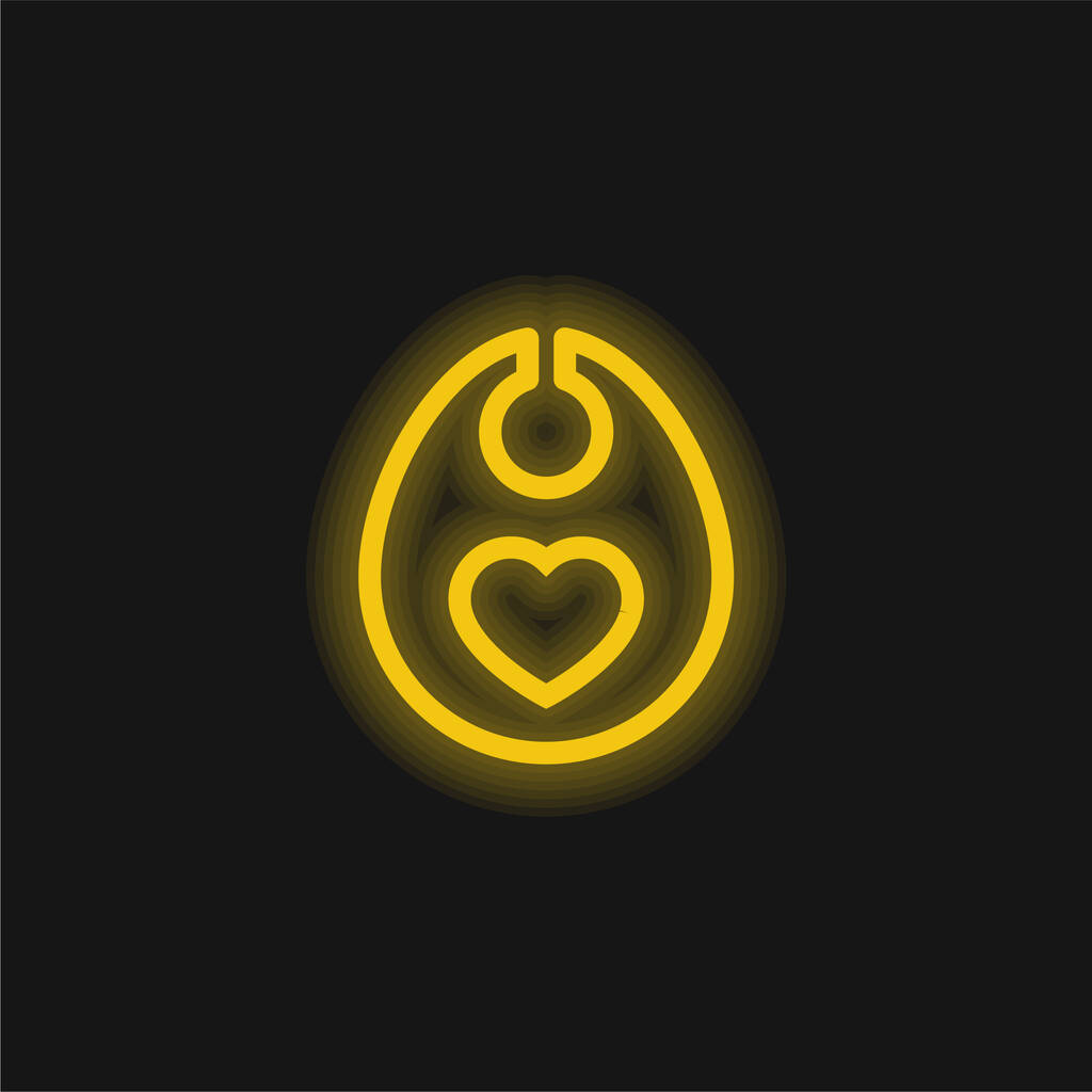 Baby Bib Με Καρδιά Περίγραμμα κίτρινο λαμπερό νέον εικονίδιο - Διάνυσμα, εικόνα