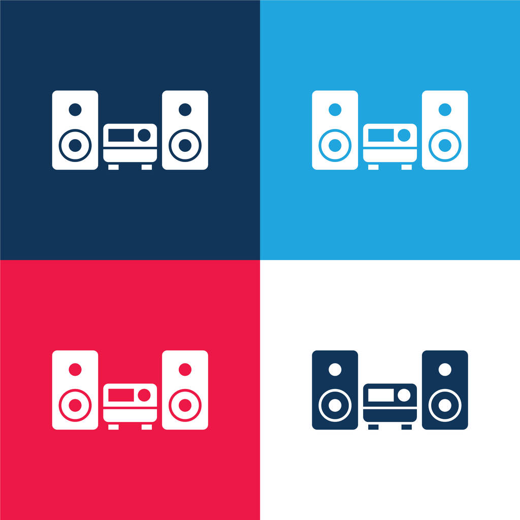 Audio Equipment blau und rot vier Farben minimales Symbol-Set - Vektor, Bild