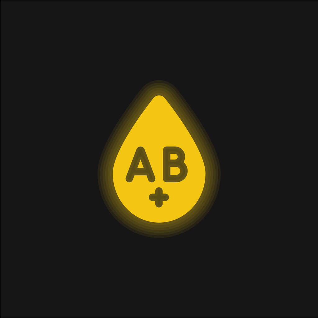 Тип крові жовта сяюча неонова іконка
 - Вектор, зображення
