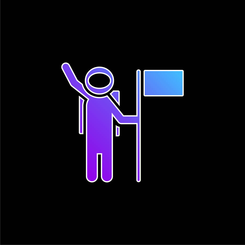 Astronaute avec un drapeau bleu dégradé icône vectorielle - Vecteur, image