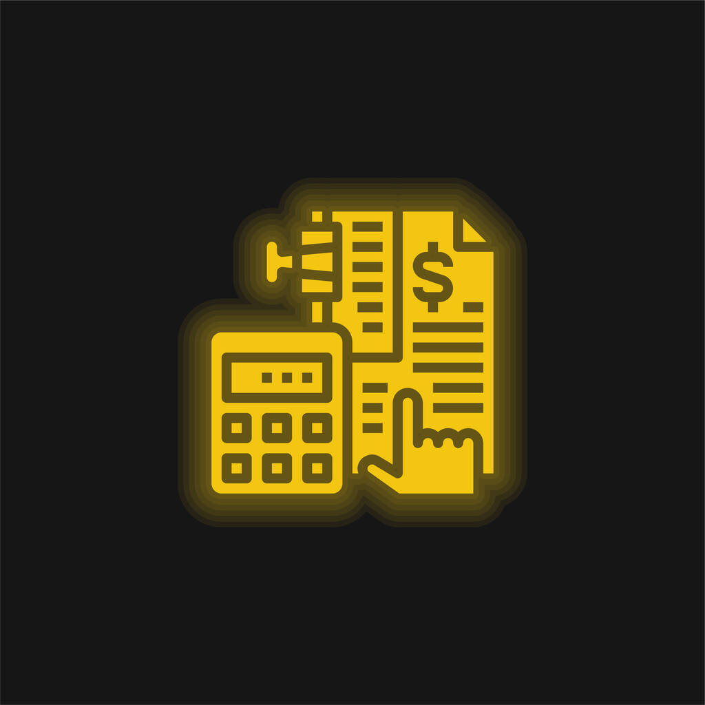 Bookkeeping amarelo brilhante ícone de néon - Vetor, Imagem