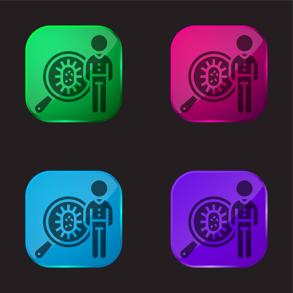 Bakterie čtyři barvy skleněné tlačítko ikona - Vektor, obrázek