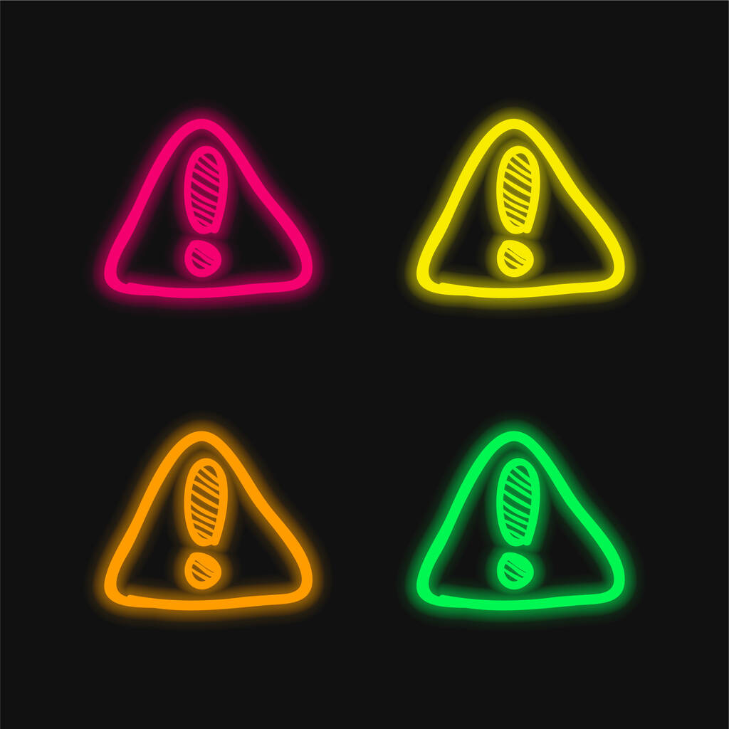 注目の建設三角形手描き信号4色輝くネオンベクトルアイコン - ベクター画像