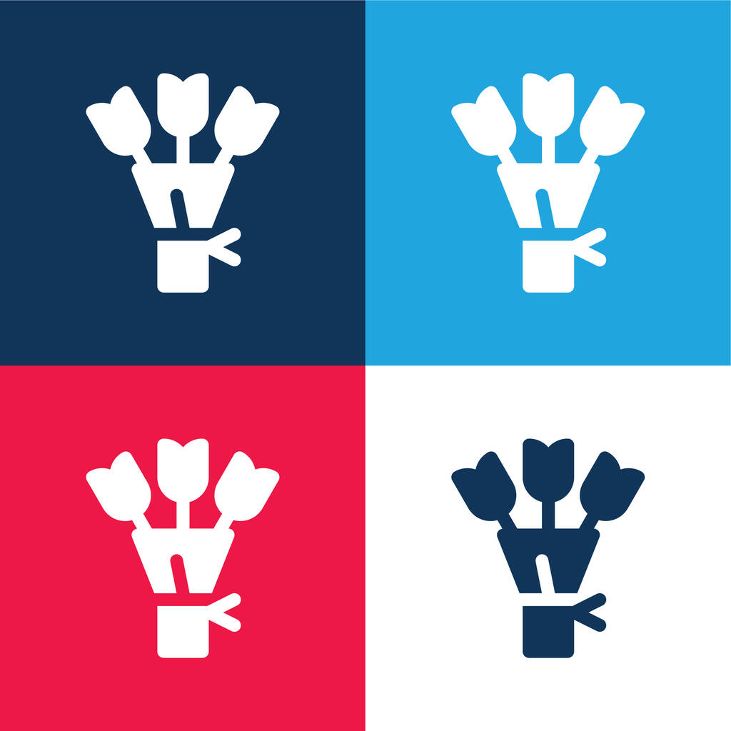 Bouquet azul y rojo conjunto de iconos mínimo de cuatro colores - Vector, imagen