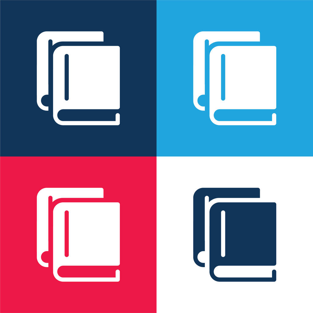 Książki nakładające się Układ niebieski i czerwony cztery kolory minimalny zestaw ikon - Wektor, obraz