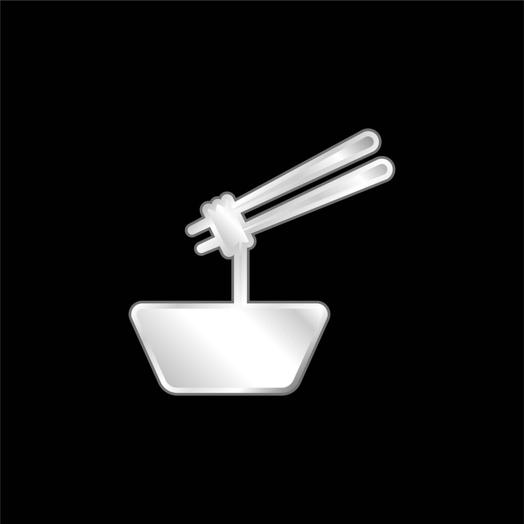Bowl Of Ramen With Chopsticks silver plated metallic icon - Vector, Image