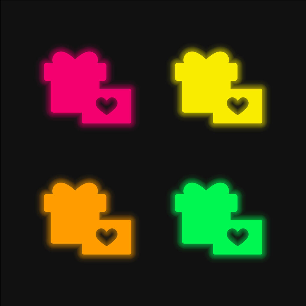 День рождения Представляем четыре цвета светящийся неоновый вектор значок - Вектор,изображение