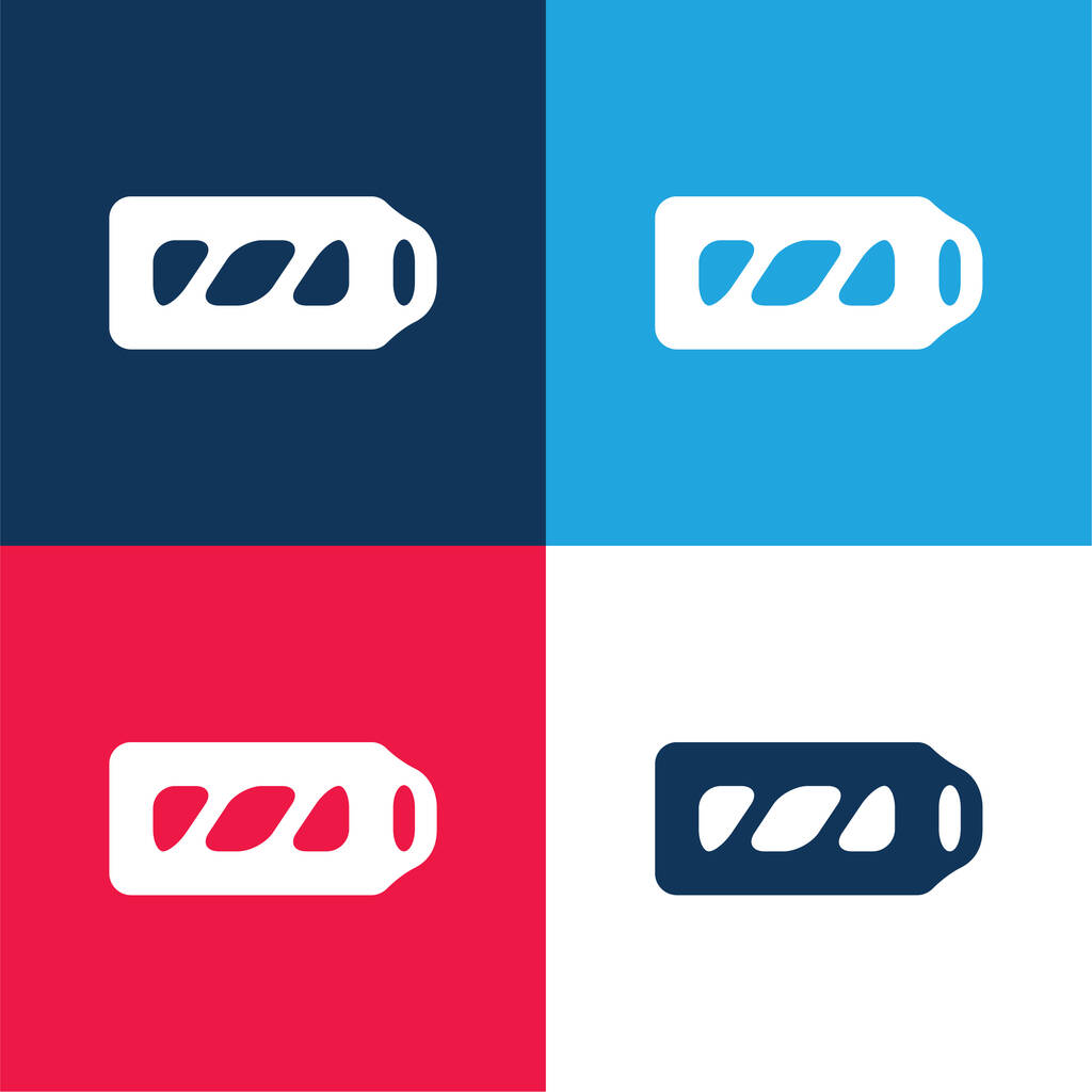 Bateria Conjunto de ícones mínimo de quatro cores azul e vermelho completo - Vetor, Imagem