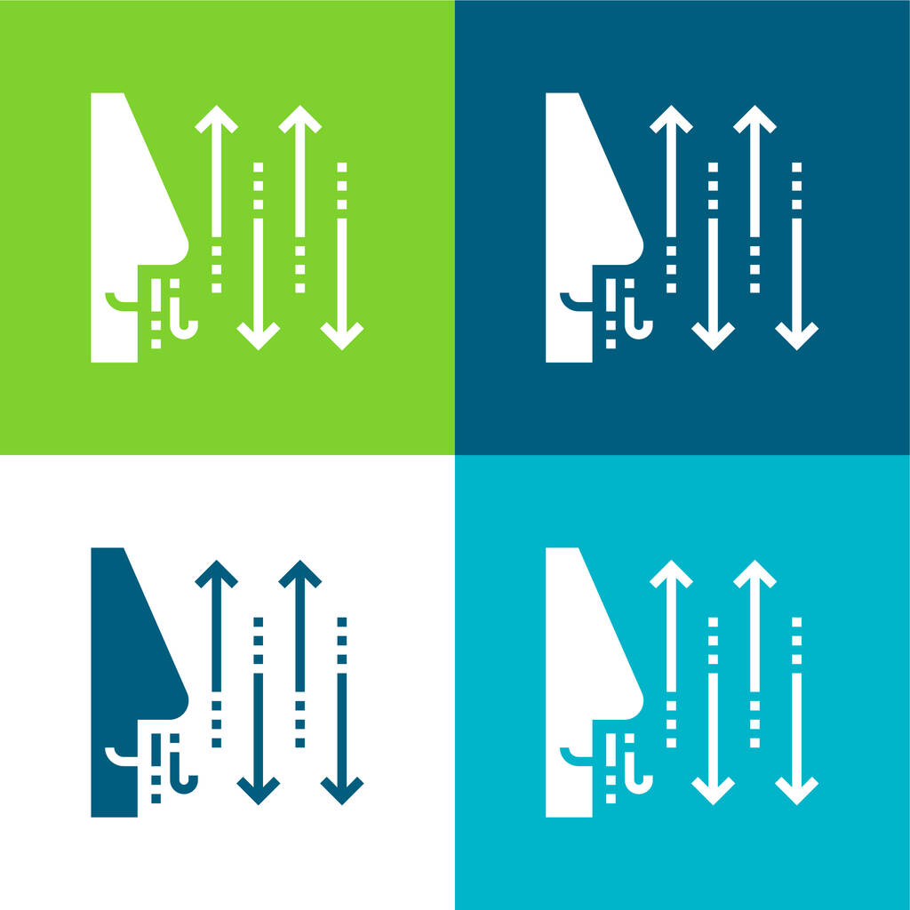 Respiración Plano de cuatro colores mínimo icono conjunto - Vector, imagen