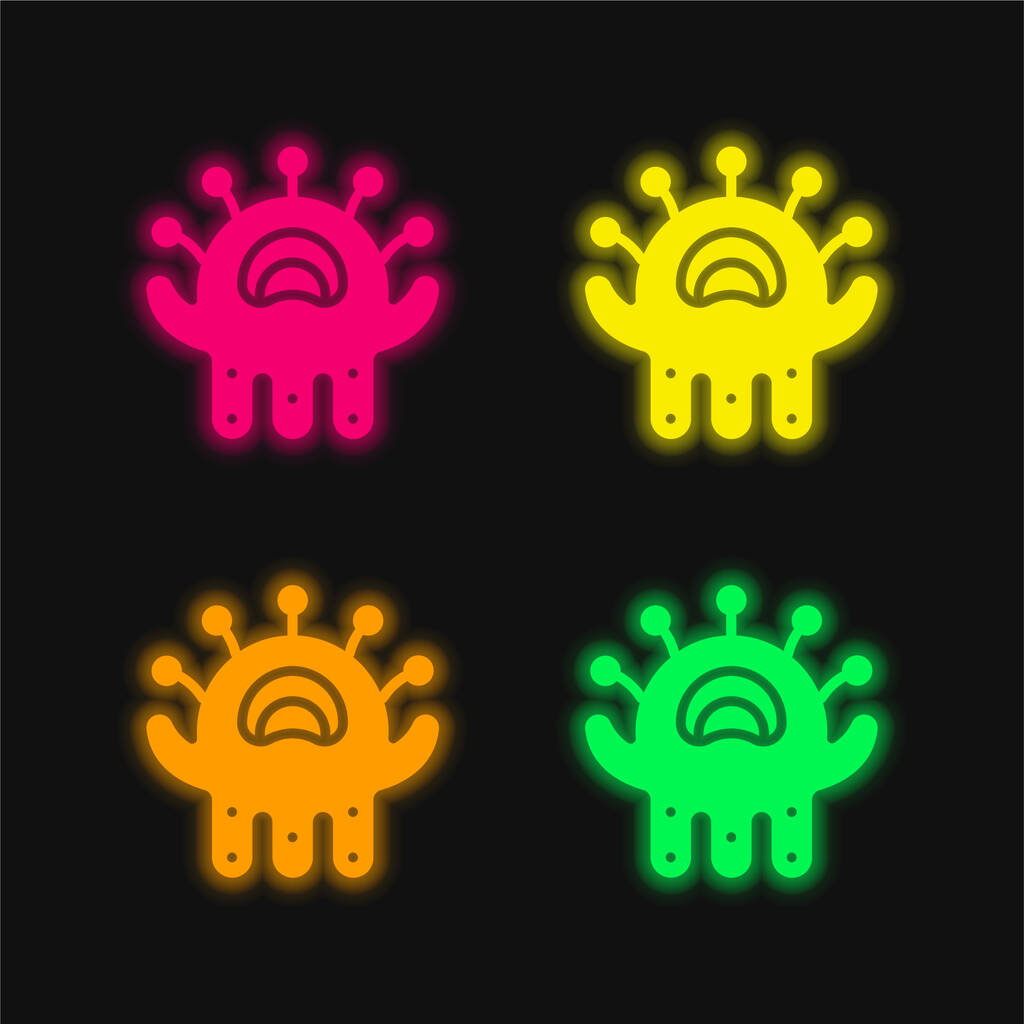 Alien τεσσάρων χρωμάτων λαμπερό εικονίδιο διάνυσμα νέον - Διάνυσμα, εικόνα