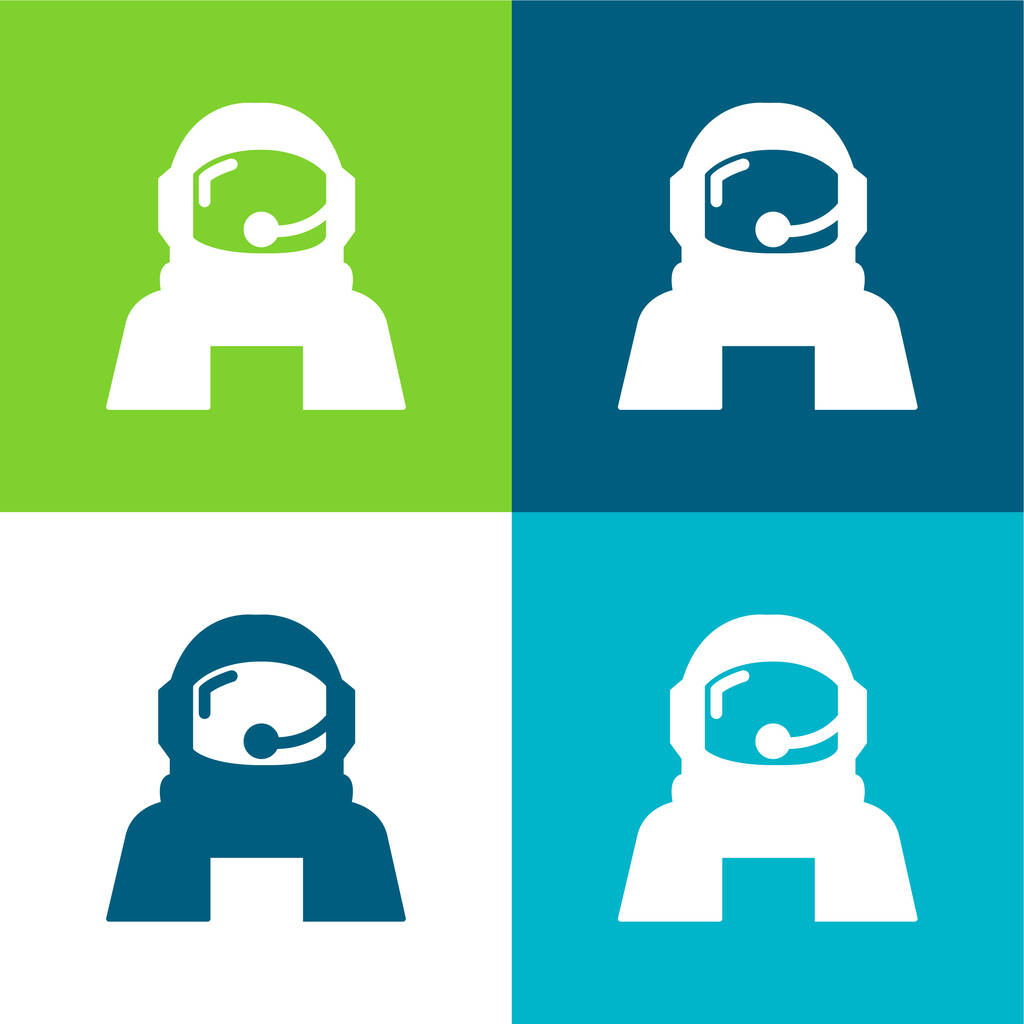 Защита шлема астронавта для космоса Плоский четырехцветный минимальный набор значков - Вектор,изображение