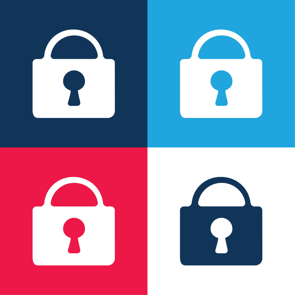 Cadeado bloqueado azul e vermelho conjunto de ícones mínimos de quatro cores - Vetor, Imagem