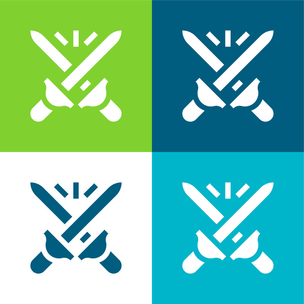 Batalha plana quatro cores conjunto de ícones mínimos - Vetor, Imagem