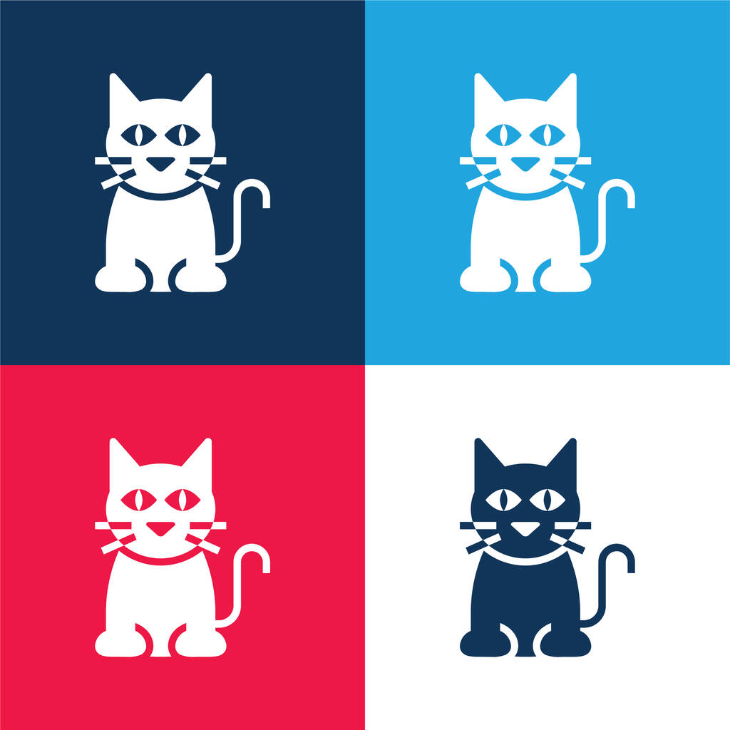 Preto Gato azul e vermelho quatro cores conjunto de ícones mínimos - Vetor, Imagem