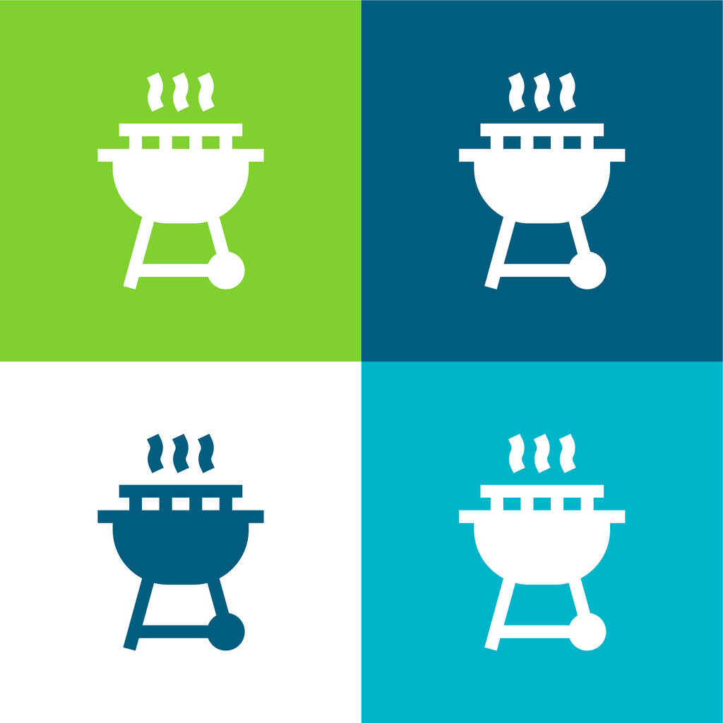 Barbecue Flat vier Farben minimales Symbol-Set - Vektor, Bild