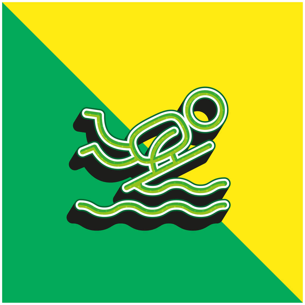 Bodyboard Verde e amarelo moderno logotipo vetor 3d ícone - Vetor, Imagem