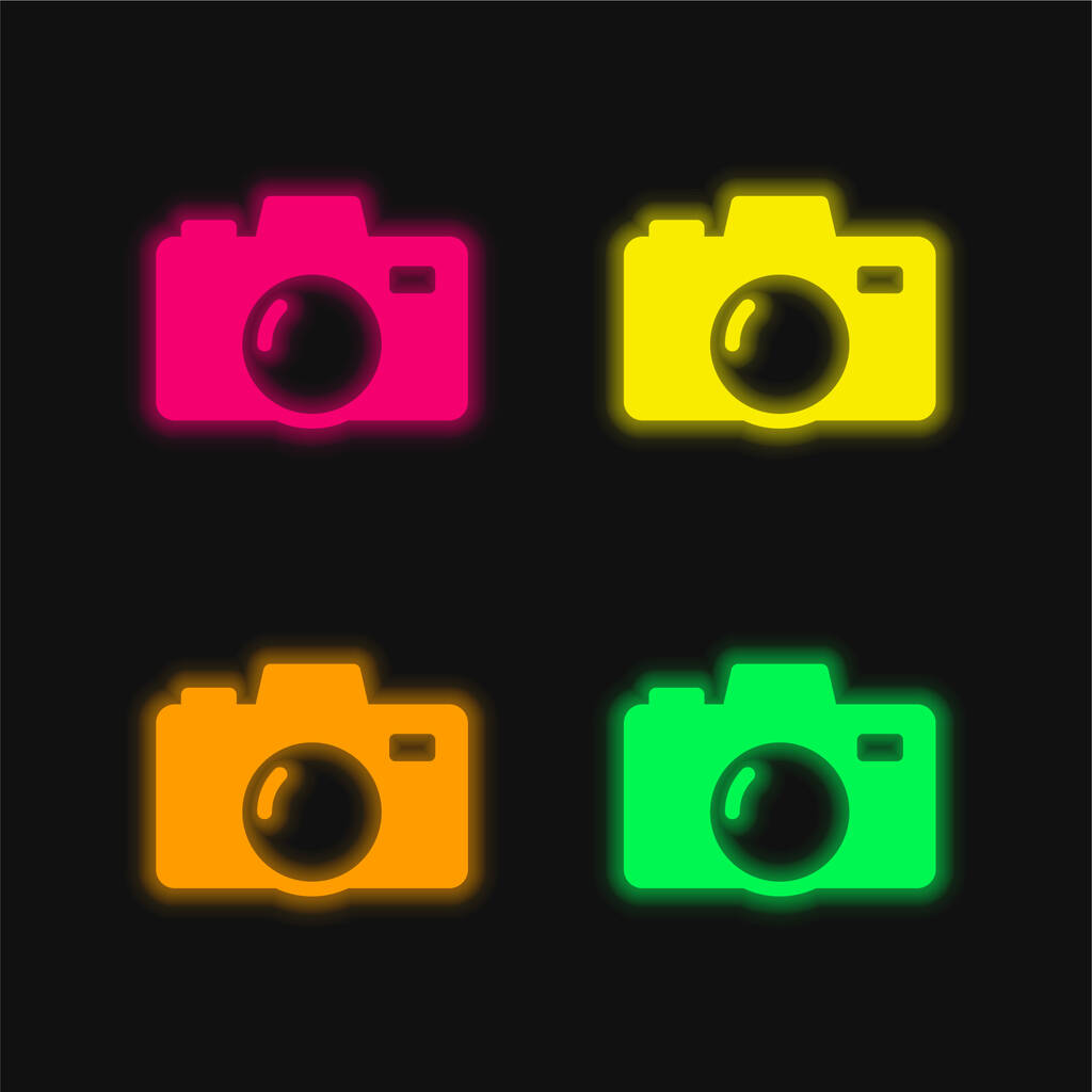 Grande câmera quatro cores brilhante neon vetor ícone - Vetor, Imagem