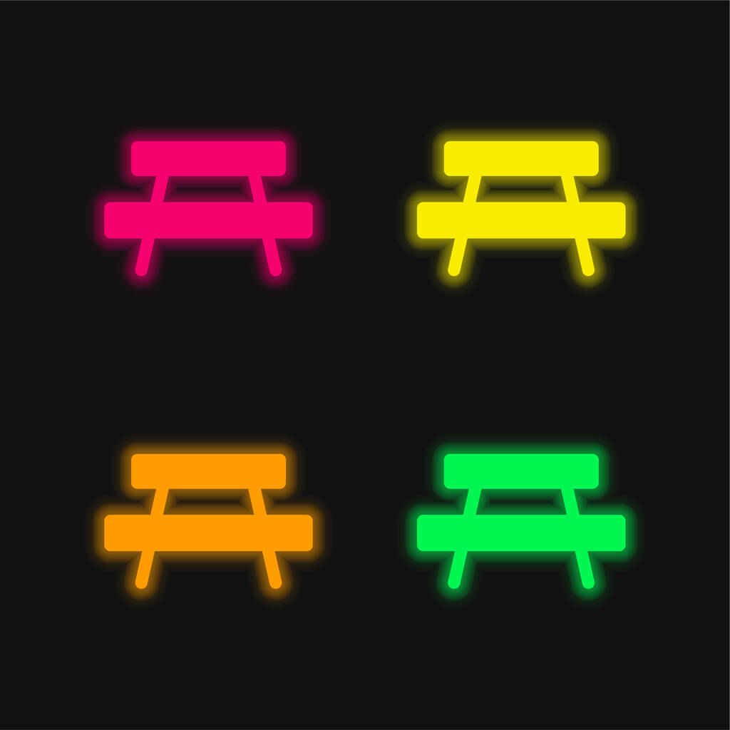 Bench four color glowing neon vector icon - Vector, Image