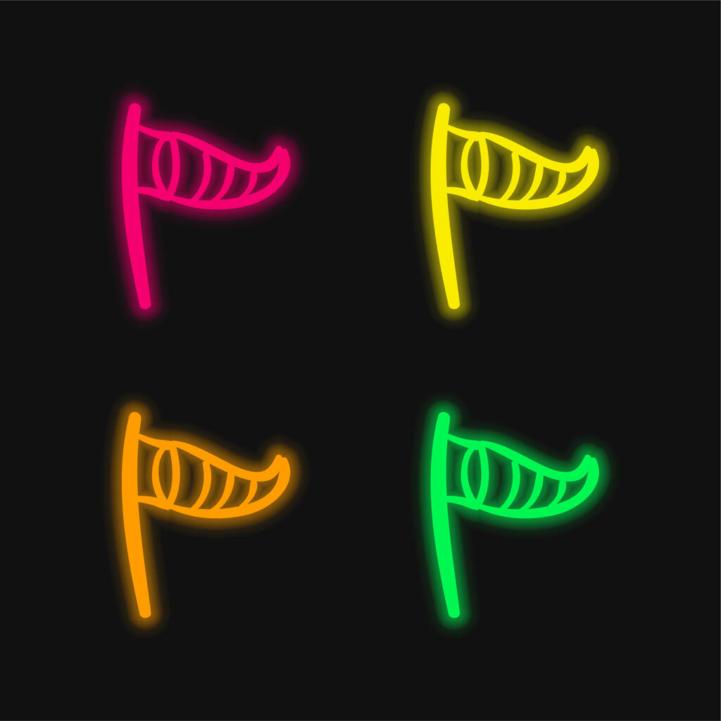 Soquete de vento de praia ou bandeira listrada ferramenta triangular para ventos quatro cor brilhante ícone de vetor de néon - Vetor, Imagem