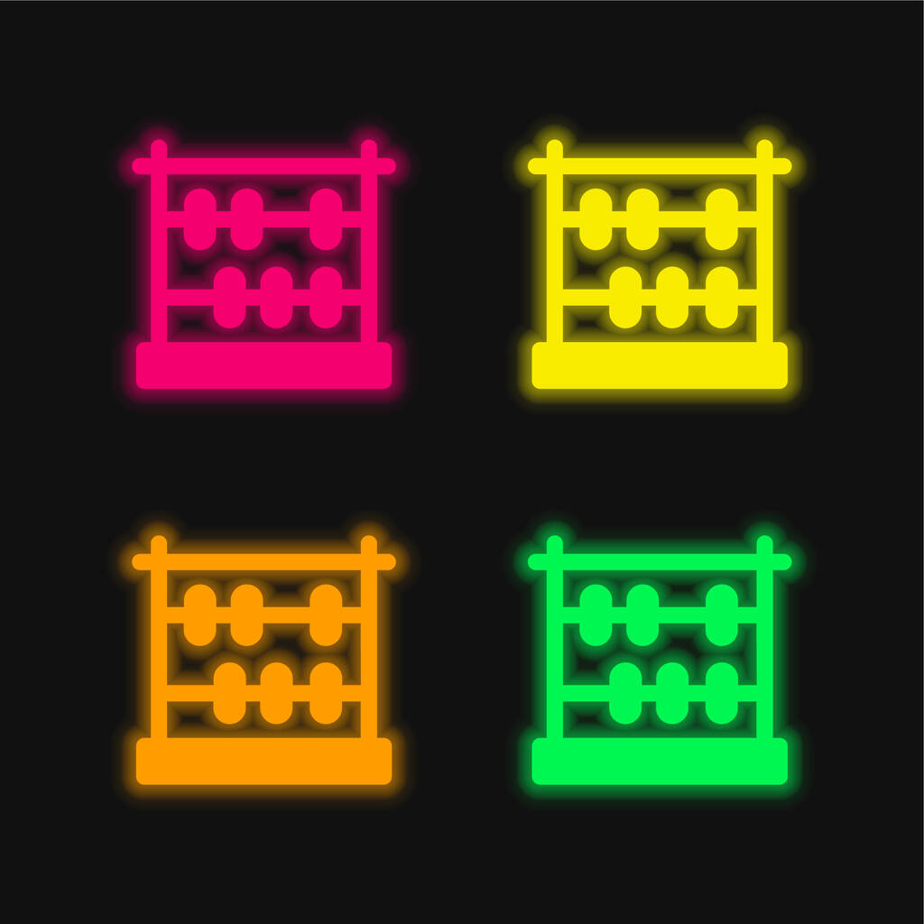 Abacus vier kleuren gloeiende neon vector pictogram - Vector, afbeelding