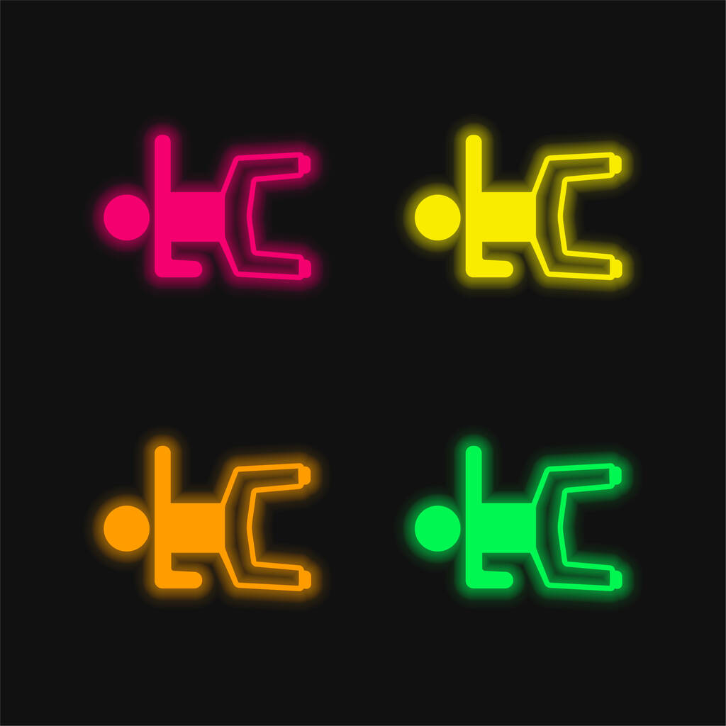 Ragazzo sdraiato sul pavimento con braccio su quattro colori luminosi icona vettoriale al neon - Vettoriali, immagini