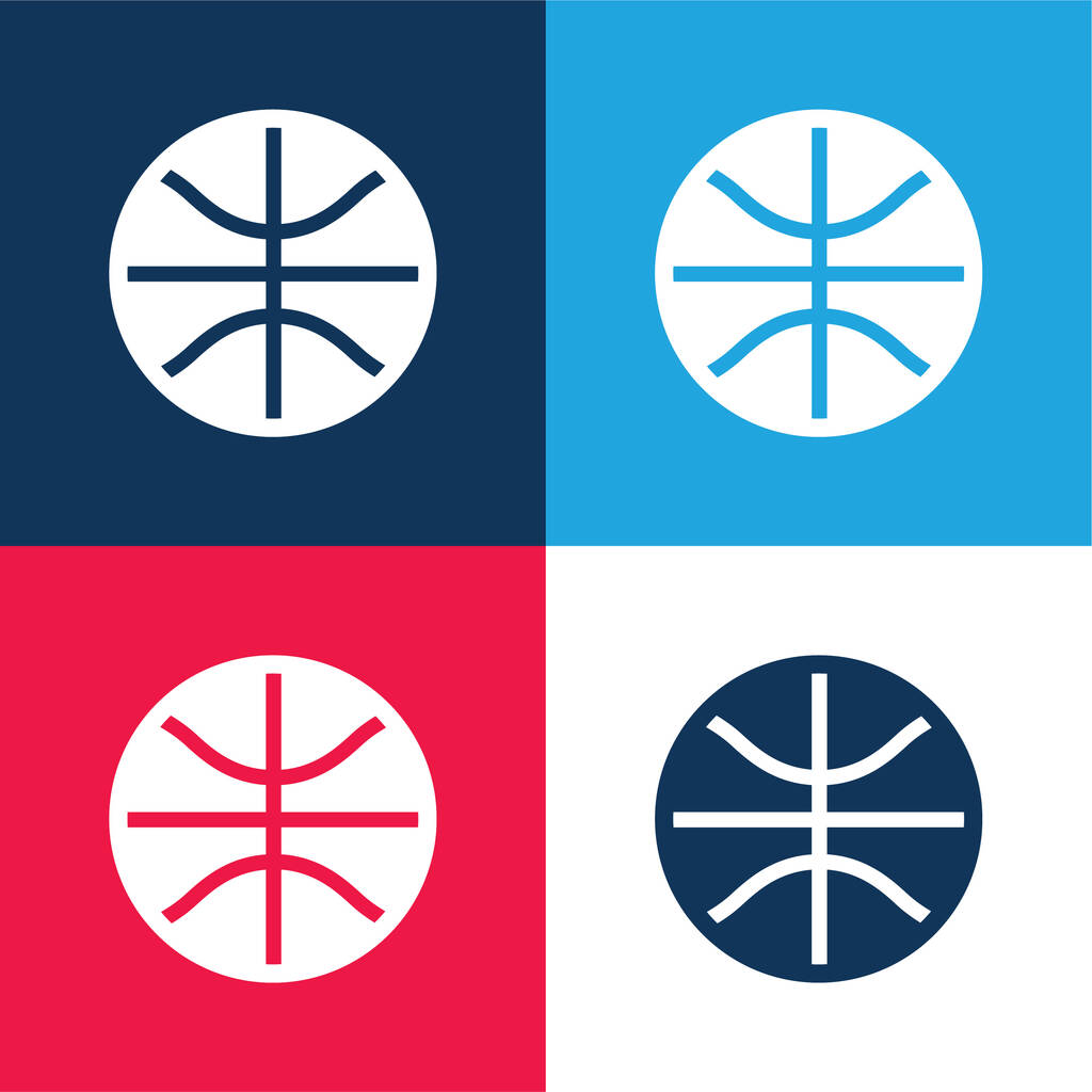 Kosárlabda labda kék és piros négy szín minimális ikon készlet - Vektor, kép